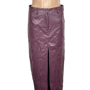 Miss Circle Women's Purple Faux Leather Maxi Skirt with Slit Size M